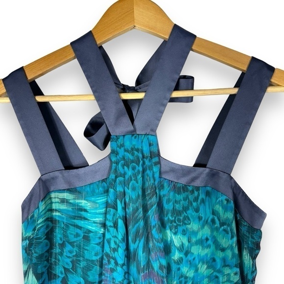 4 for $20 SALE! BCBGeneration Tie Halter Neck Animal Print Mini Dress, Teal, XS - Picture 3 of 12